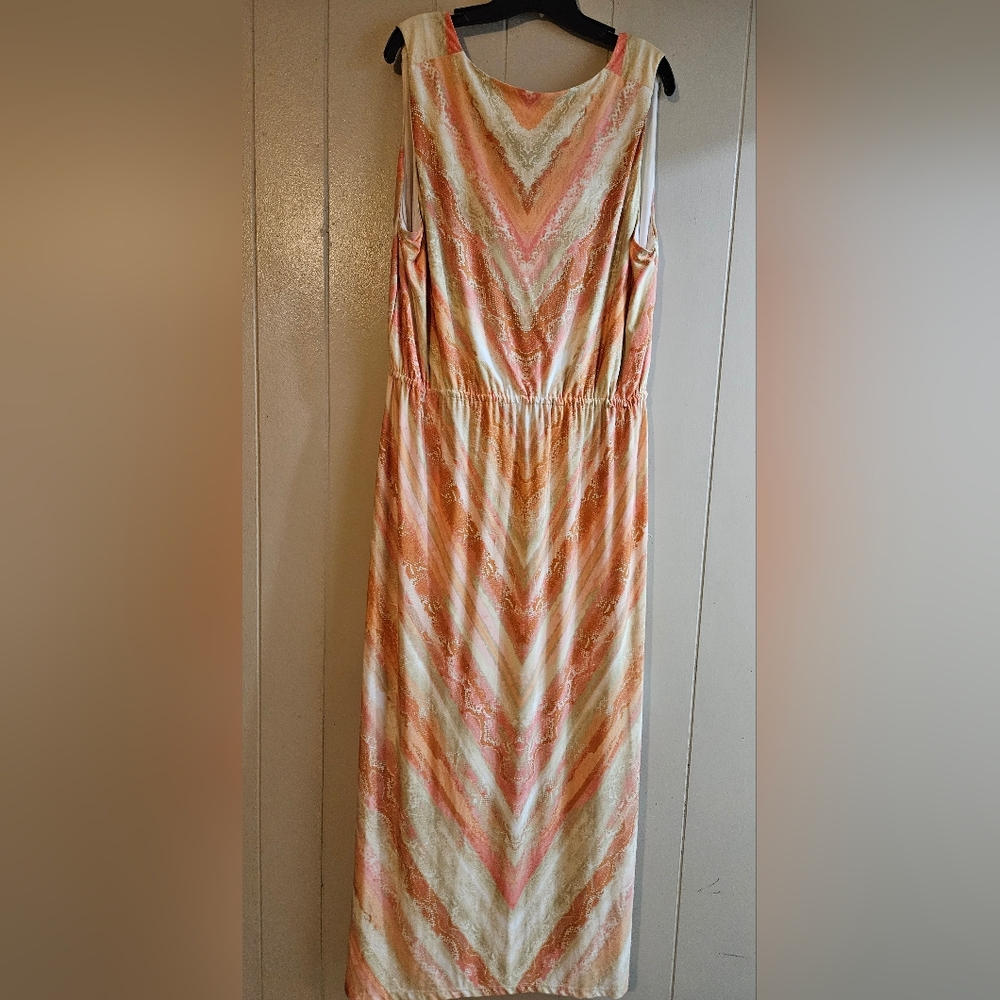 Ruby Rd. Woman Vibrant Orange and Cream Maxi Dress - 1X